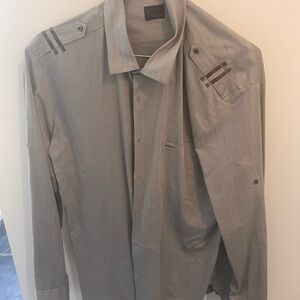 Boss Light Gray Button-Up Shirt with Shoulder Accents